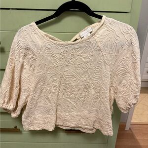 House of Harlow 1960 Ivory Textured Puff-Sleeve Top